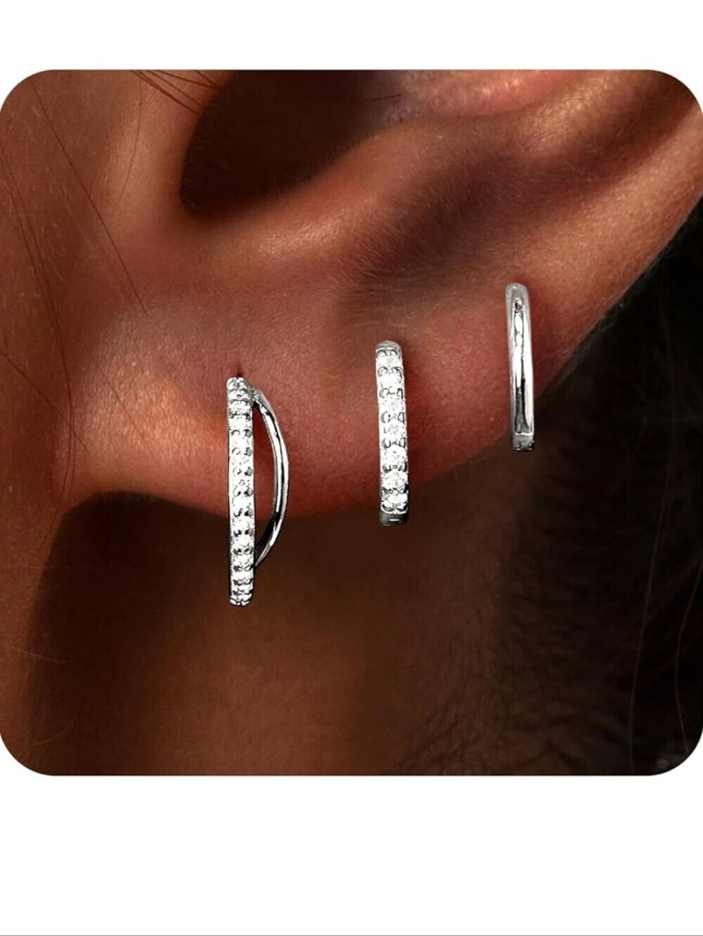 Sterling Silver Cubic Zirconia Hoop Earrings - Silver